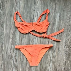 NWT L*SPACE ribbed bikini set coral Camellia underwire top Camacho bottom